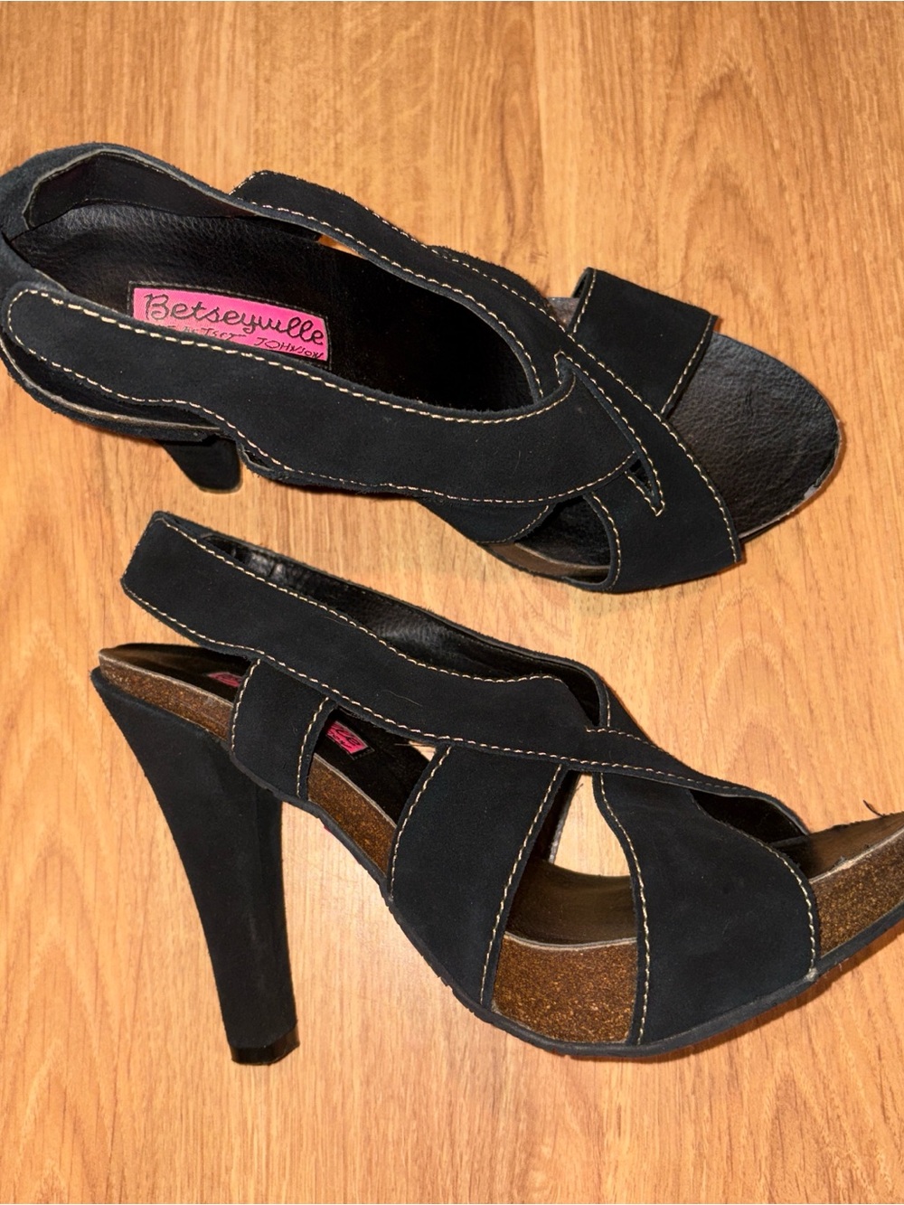 Betsey Johnson Black Suede Crisscross Open-Toe High Heels
